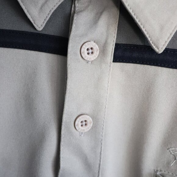 Vntg Arnold Palmer Mens Grey Sz XL 90s Striped Color Block Polo Collar T-Shirt - Picture 7 of 13